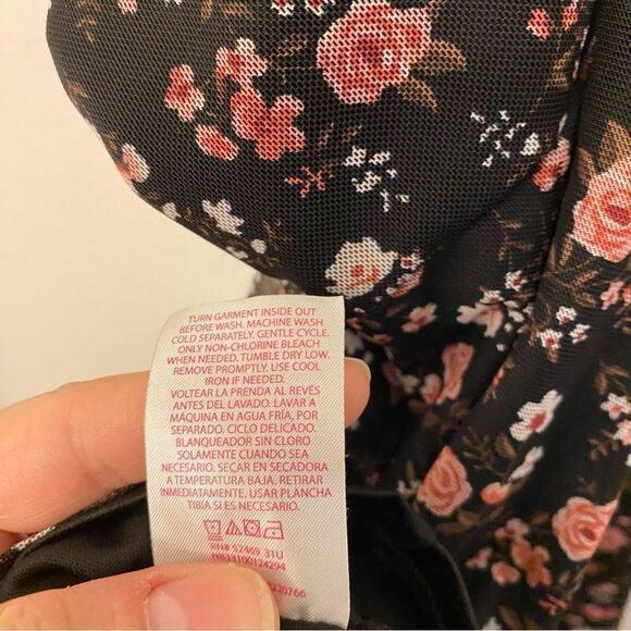Black floral print Mesh Dress Lace whimsy goth romantic slip skater juniors S - Picture 13 of 13